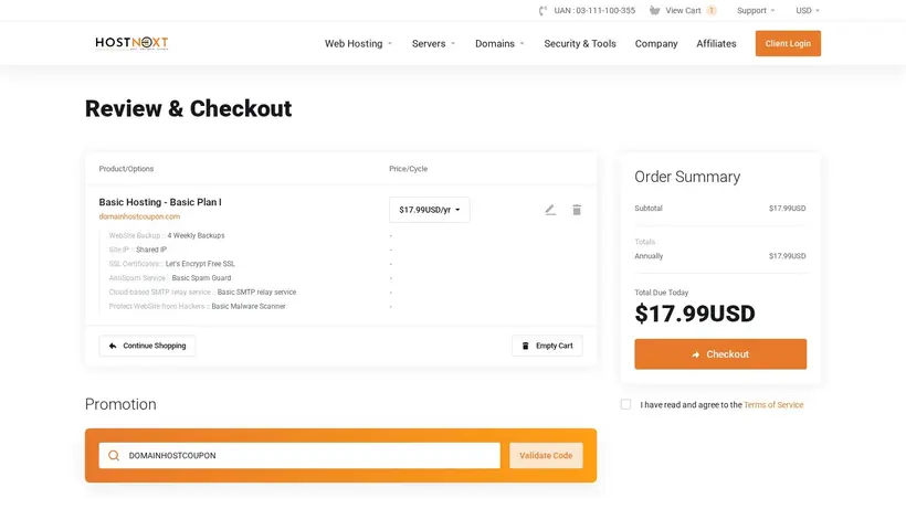 HostNext homepage screenshot