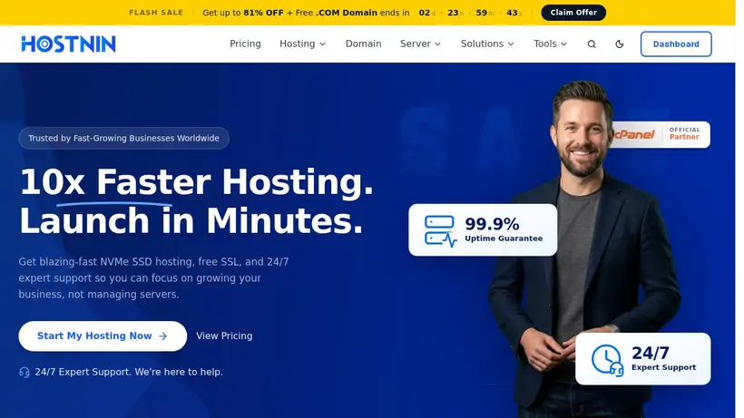 HostNin homepage screenshot