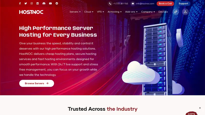 HostNOC homepage screenshot