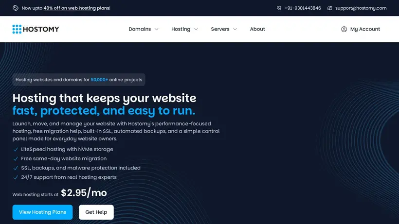 Hostomy homepage screenshot