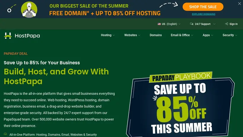 HostPapa homepage screenshot