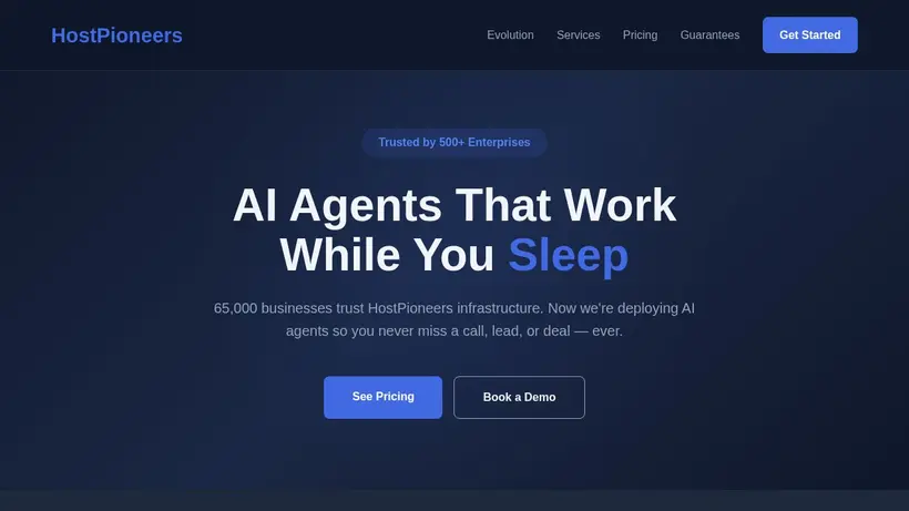 HostPioneers homepage screenshot