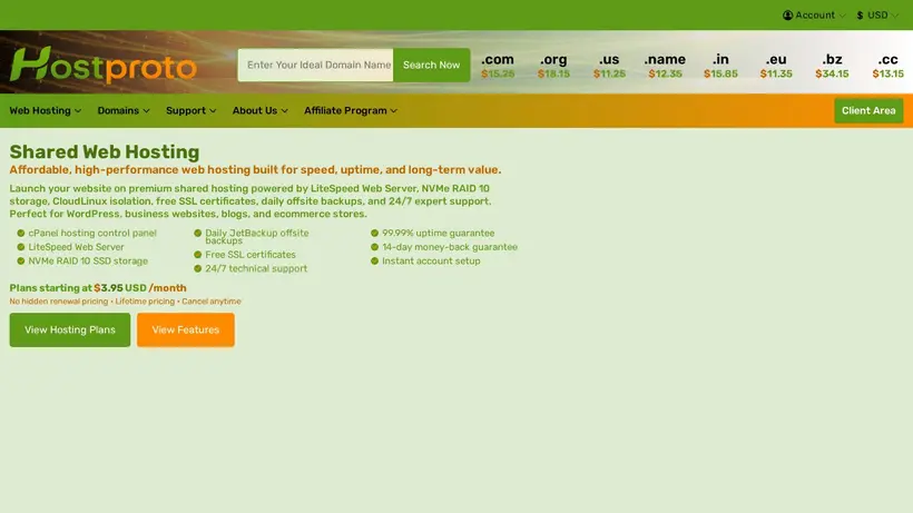 HostProto homepage screenshot