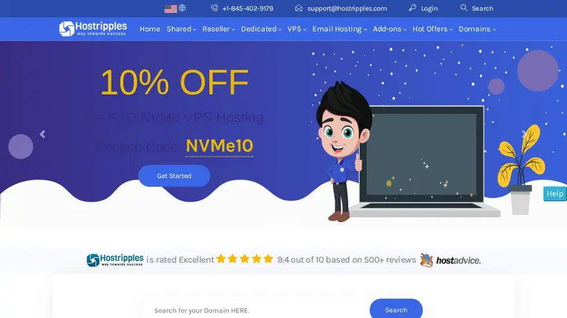 Hostripples homepage screenshot