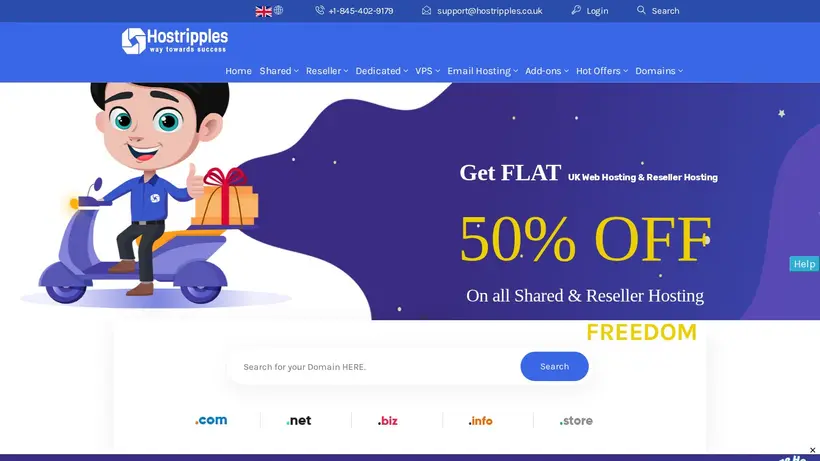 Hostripples.co.uk homepage screenshot