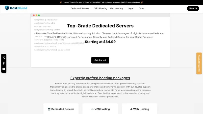 HostShield homepage screenshot