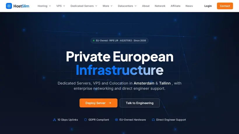 HostSlim homepage screenshot