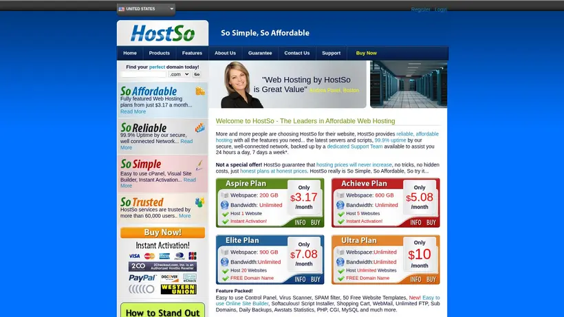 Hostso homepage screenshot