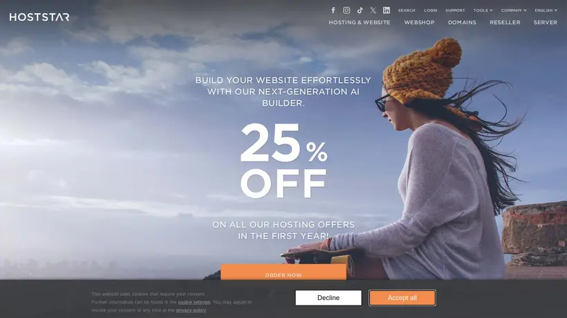Hoststar homepage screenshot