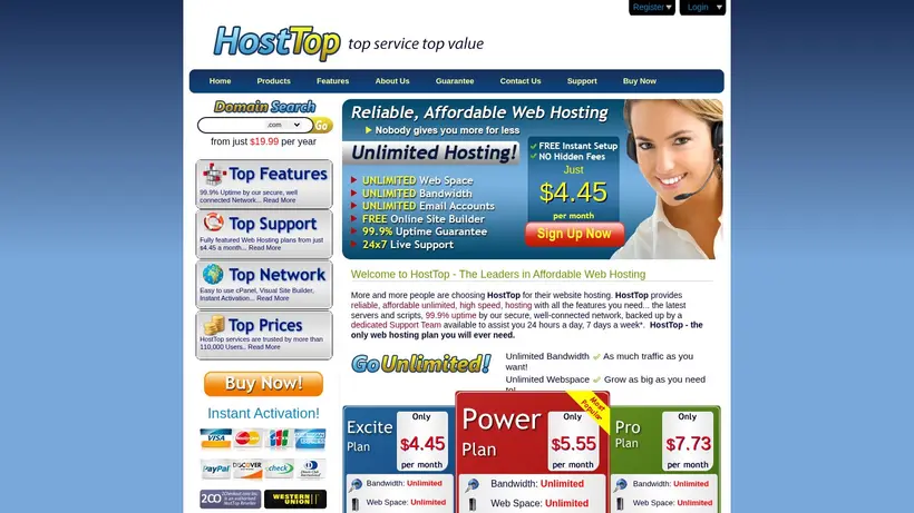 HostTop homepage screenshot
