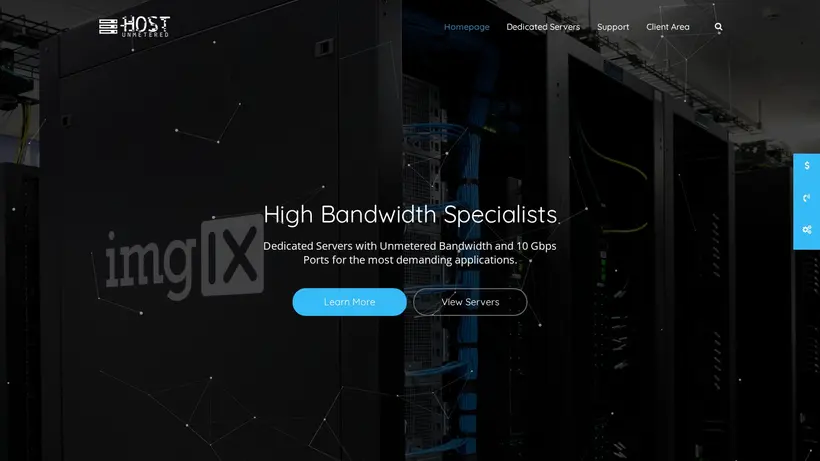HostUnmetered homepage screenshot