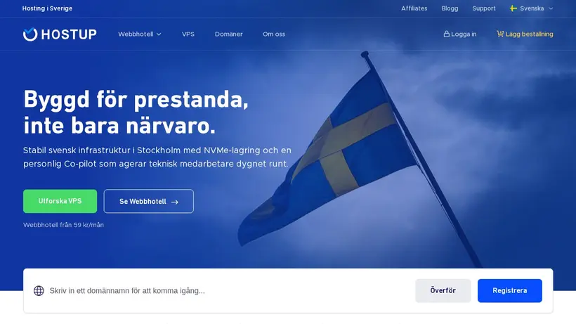 Hostup.se homepage screenshot