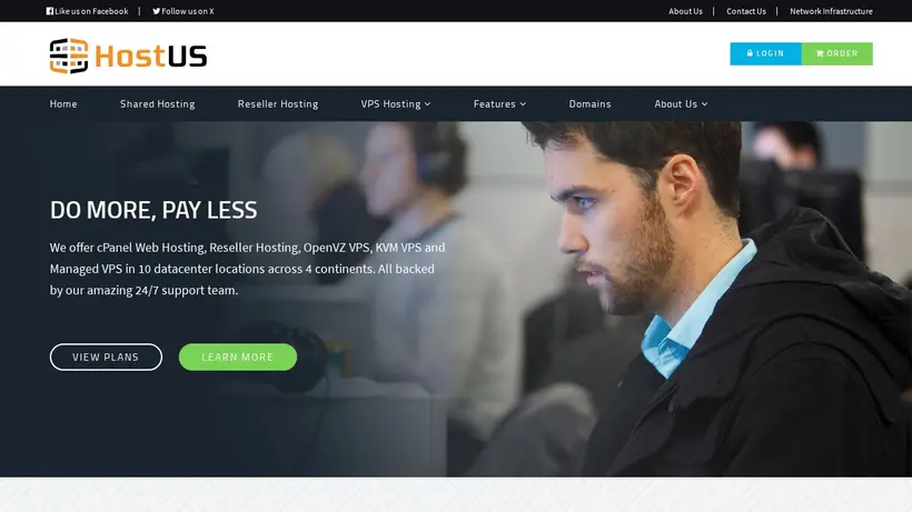 HostUs homepage screenshot