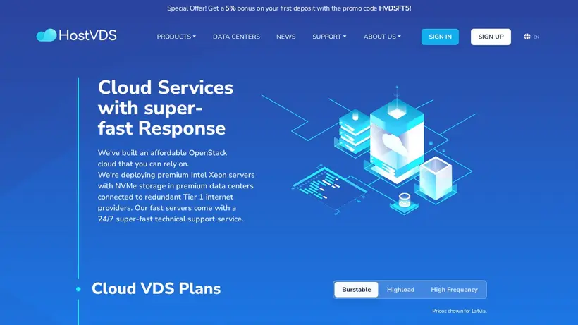 Host VDS homepage screenshot