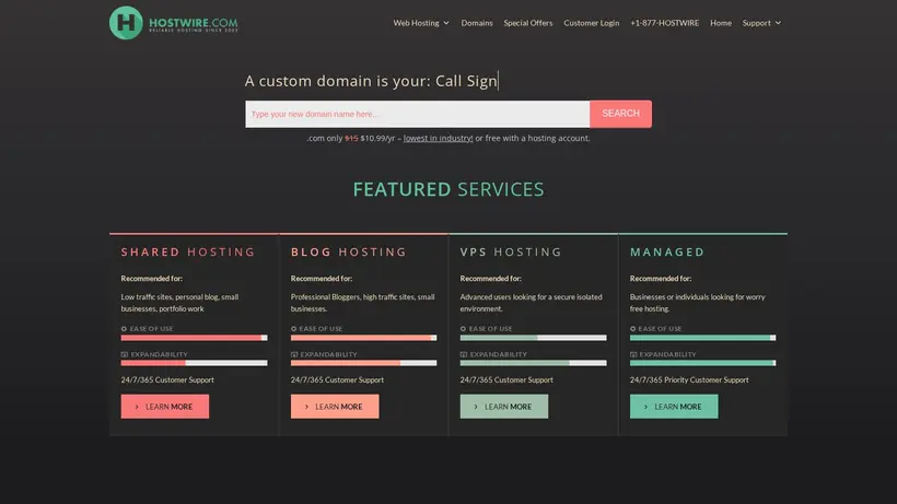 Host Wire homepage screenshot