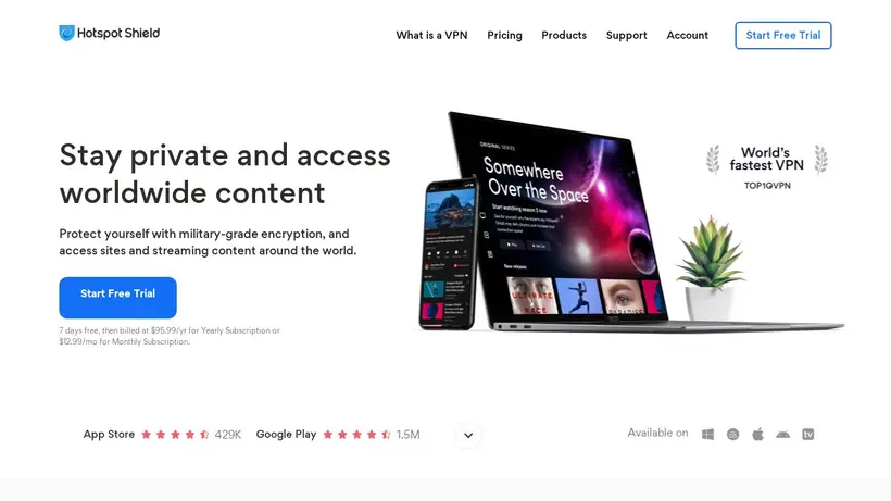 HotspotShield homepage screenshot