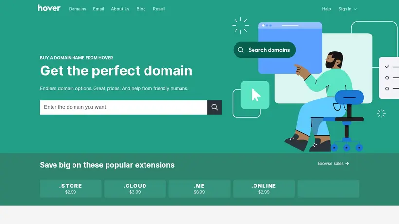 Hover homepage screenshot