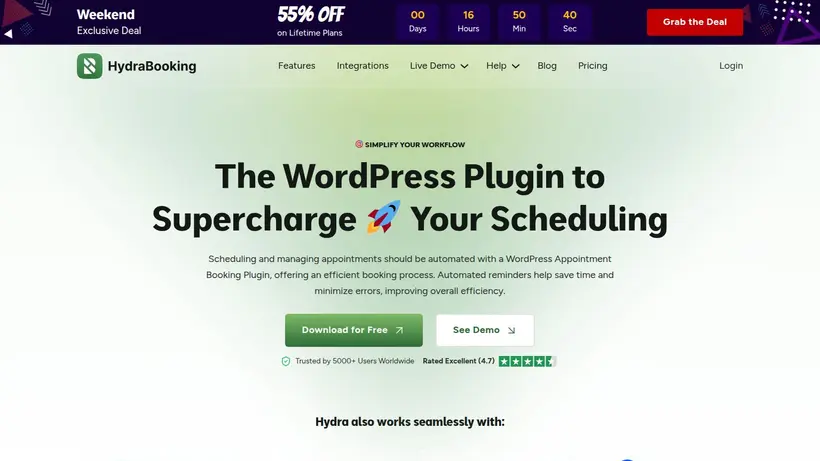 Hydra Booking homepage screenshot
