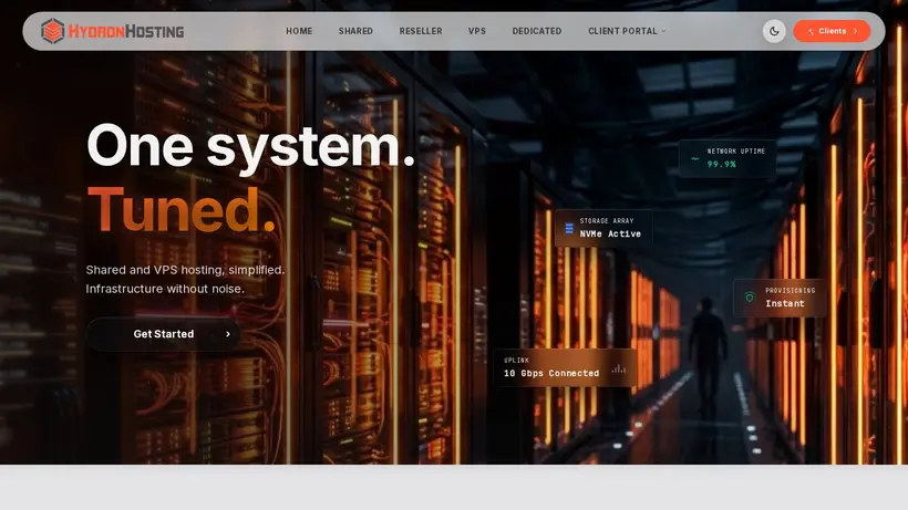 Hydron Hosting homepage screenshot