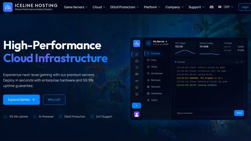 Iceline Hosting homepage screenshot