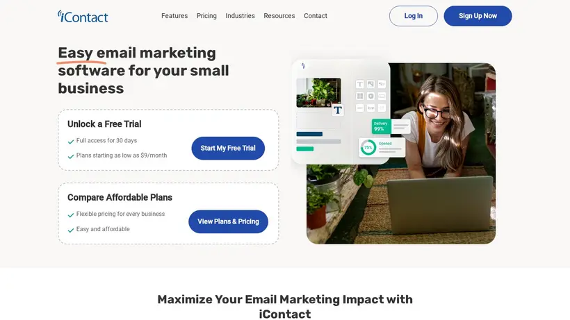 iContact homepage screenshot