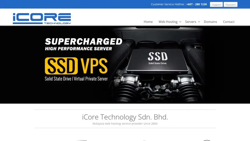 iCore Hosting homepage screenshot