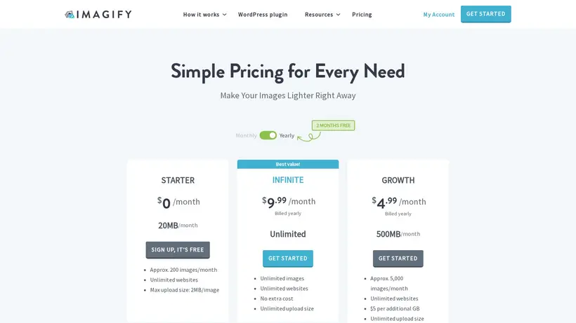 Imagify homepage screenshot
