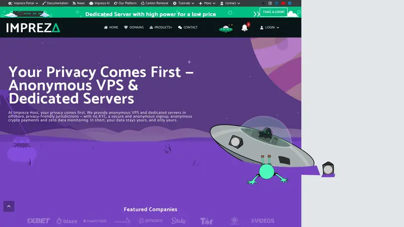 Impreza Host homepage screenshot