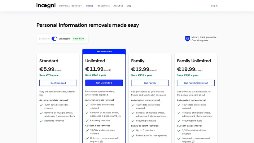 Incogni homepage screenshot
