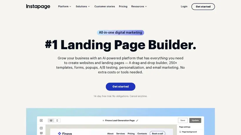 Instapage homepage screenshot