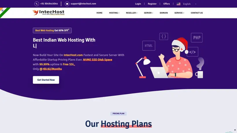 Intec Host homepage screenshot