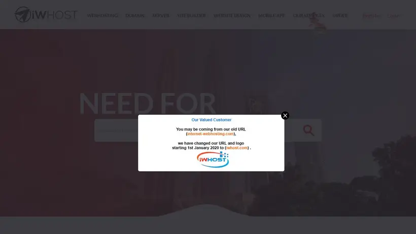 Internet Webhosting homepage screenshot