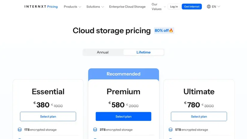 Internxt homepage screenshot