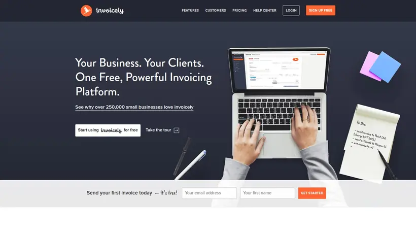 Invoicely homepage screenshot