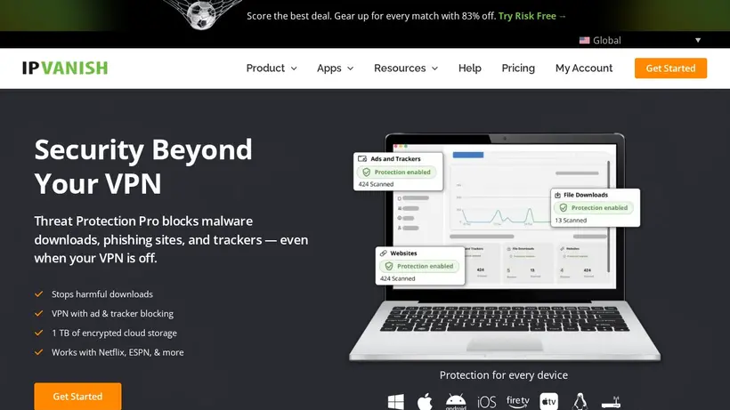 IPVanish homepage screenshot