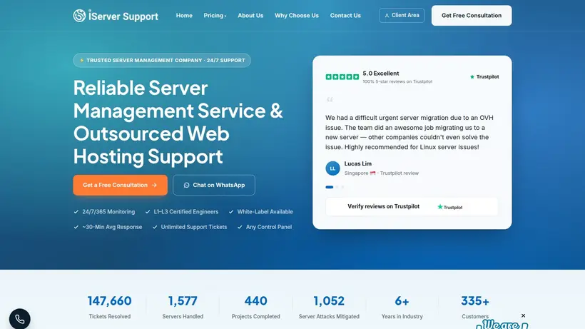 iServerSupport homepage screenshot
