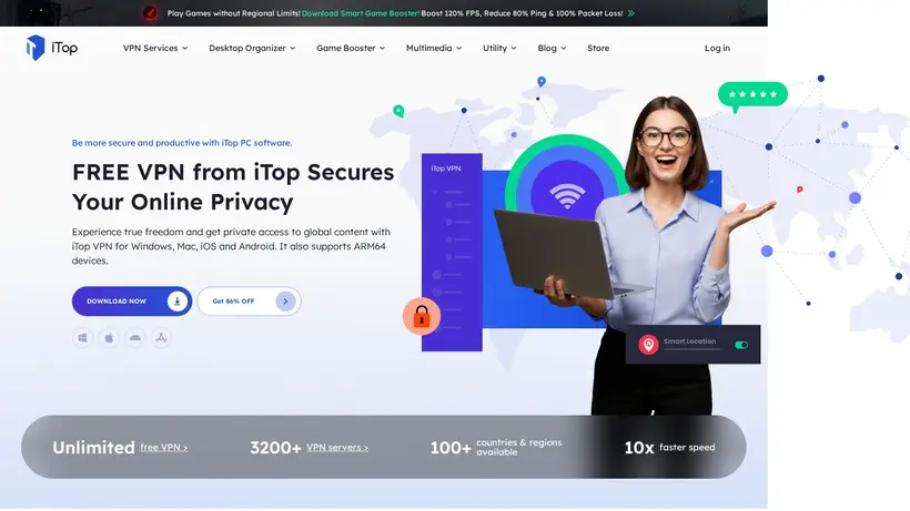 iTop VPN homepage screenshot