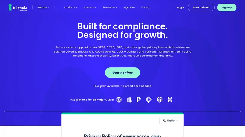 Iubenda homepage screenshot