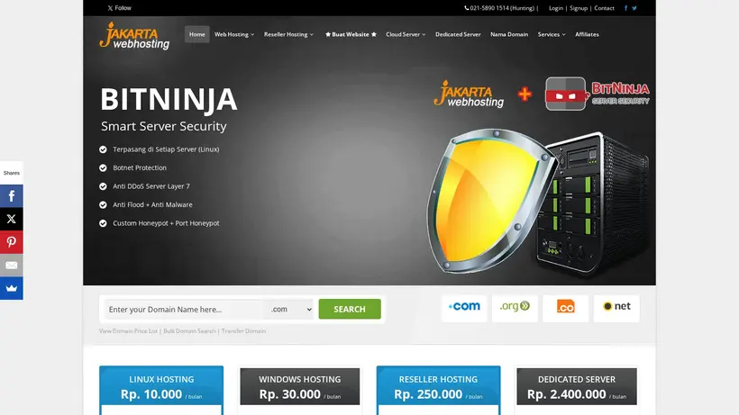 Jakarta Web Hosting homepage screenshot