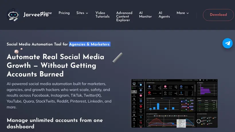 Jarvee Pro homepage screenshot
