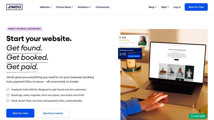 Jimdo homepage screenshot