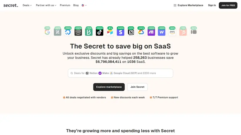 Join Secret homepage screenshot