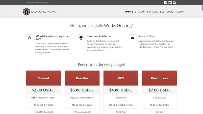 JollyWorksHosting homepage screenshot