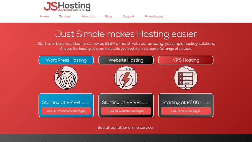 Just Simple Hosting homepage screenshot