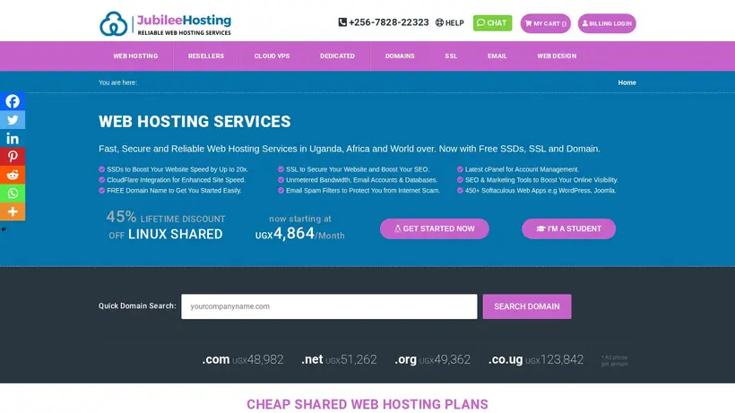 Jubilee Web Host homepage screenshot