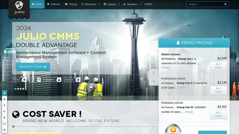 Julio CMMS homepage screenshot
