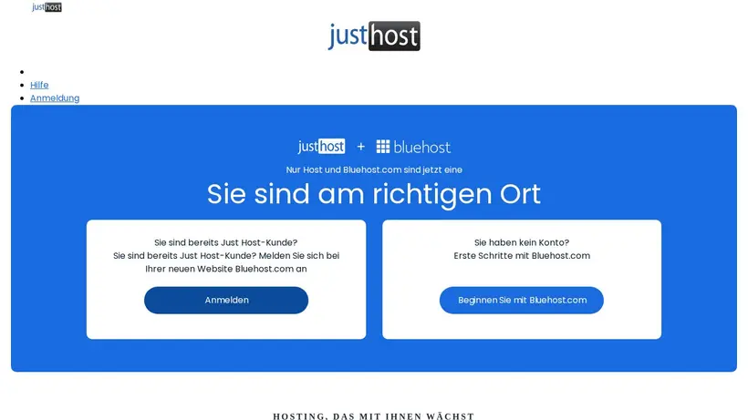 JustHost homepage screenshot