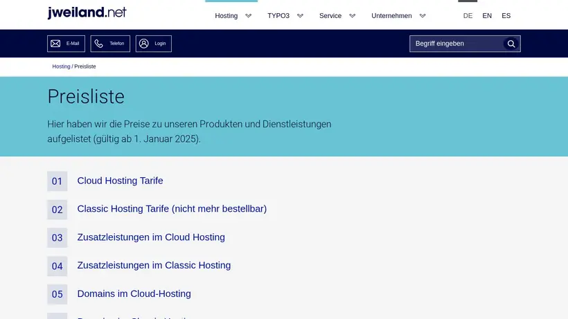 Jweiland homepage screenshot