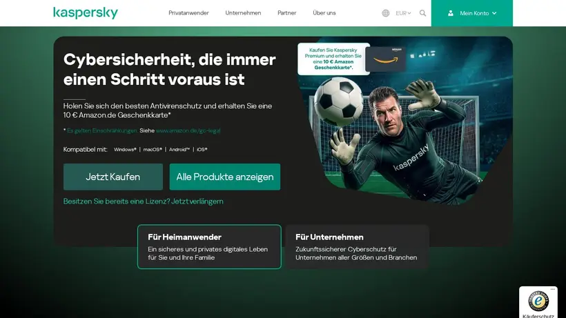 Kaspersky homepage screenshot