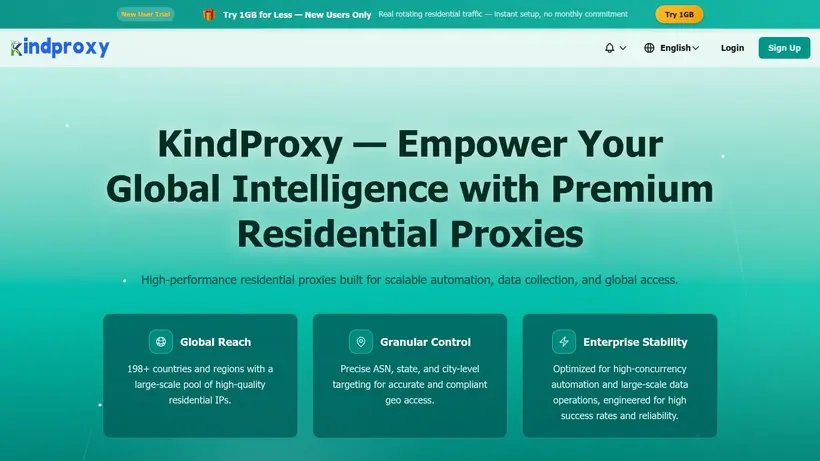 Kind Proxy homepage screenshot